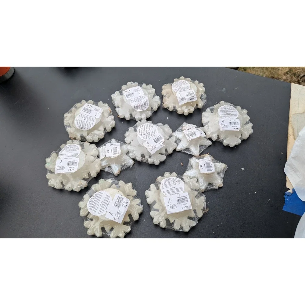 Tag White Iridescent Glitter Snowflake and Star Floating Candles Set of 11